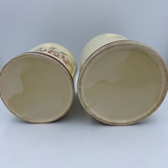 Vintage Made in Japan Ceramic Kitchen Canisters Wheat Floral Farmhouse Brown - Picture 8 of 13